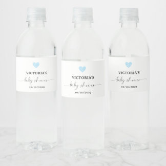 Blue Heart Baby Shower Party Water Bottle Label