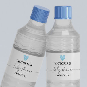 Blue Heart Baby Shower Party  Water Bottle Label
