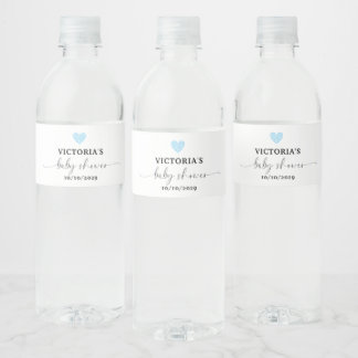 Blue Heart Baby Shower Party Water Bottle Label