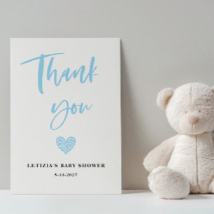 Blue Heart Baby Shower Thank You Card