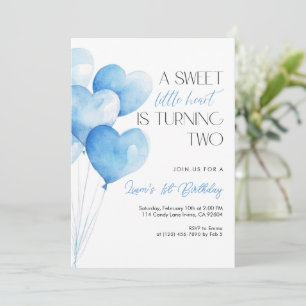 Blue Heart Balloon 2nd Birthday Invitation