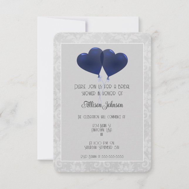 Blue Heart Balloons Bridal Shower Invitation (Front)