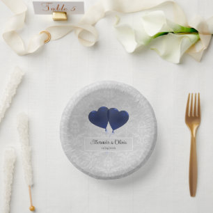 Blue Heart Balloons Wedding Paper Bowls Paper Plate