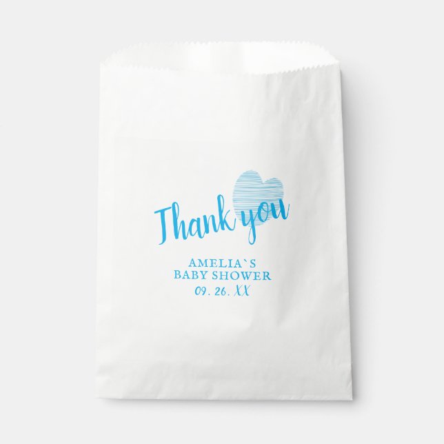 Blue Heart Boy Baby Shower Thank you Favour Bags (Front)