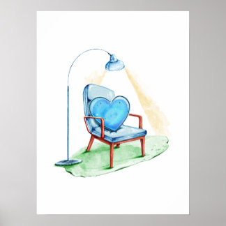 Blue Heart Comfort Watercolor Art Print