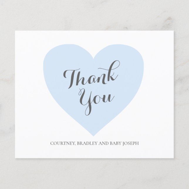 Blue Heart Cute Budget Baby Shower Thank You Card (Front)