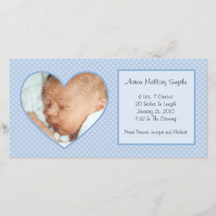 Blue Heart Dots New Baby Photo Card