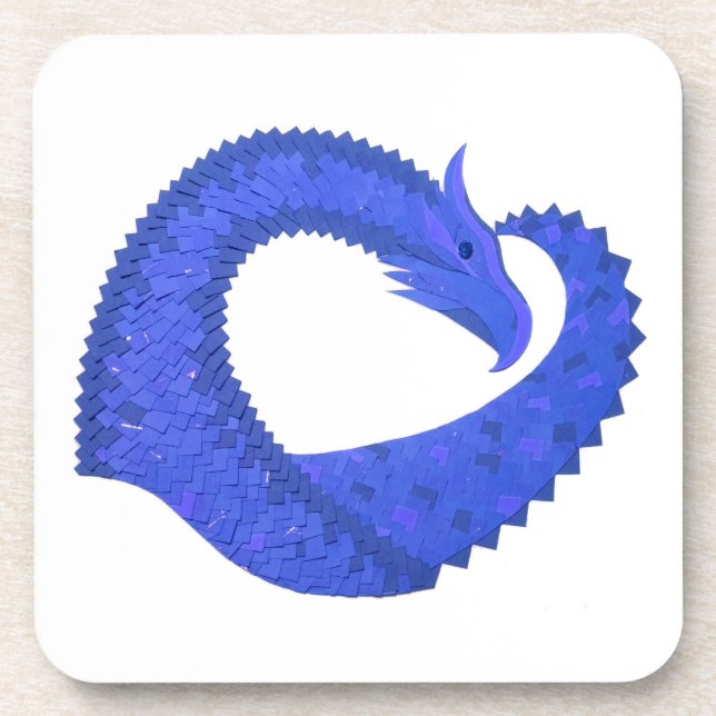 Blue heart dragon on white coaster (Front)