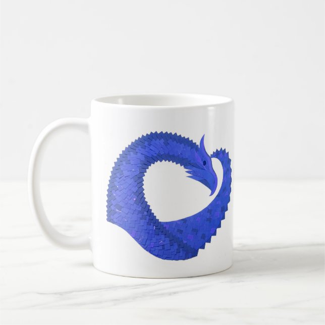 Blue heart dragon on white coffee mug (Left)