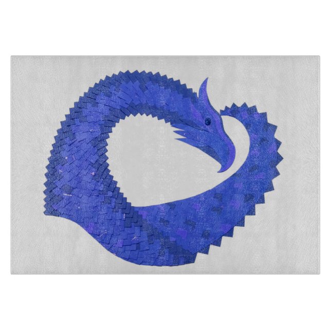 Blue heart dragon on white cutting board (Front)