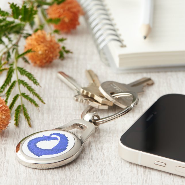 Blue heart dragon on white key ring (Side)