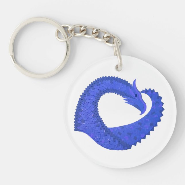 Blue heart dragon on white key ring (Front)