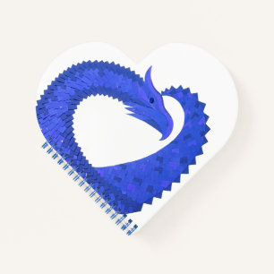 Blue heart dragon on white notebook