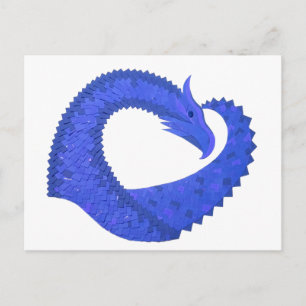 Blue heart dragon on white postcard