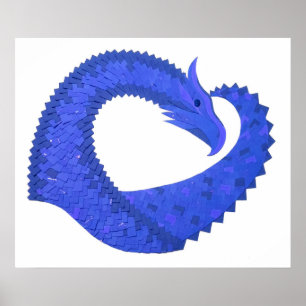Blue heart dragon on white poster