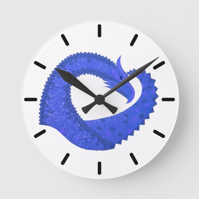 Blue heart dragon on white round clock (Front)