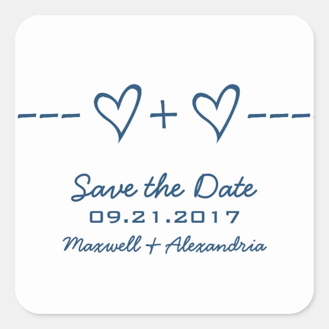 Blue Heart Equation Save the Date Stickers (Front)