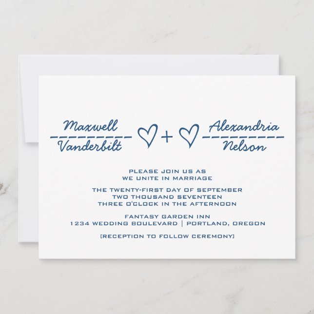 Blue Heart Equation Wedding Invite (Front)