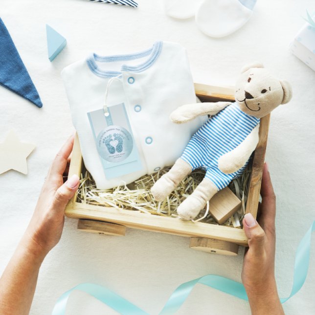 Blue Heart Feet Baby Shower Favour Thank You Boy Classic Round Sticker (Blue Heart Feet Baby Shower Favor Thank You Boy Classic Round Sticker)