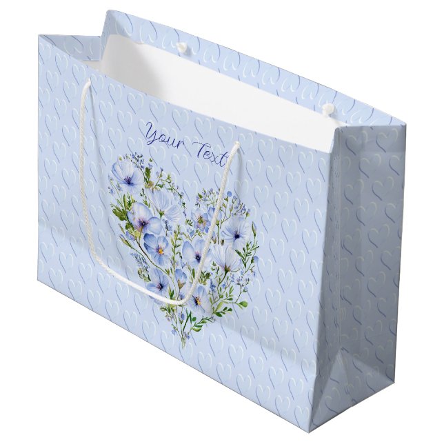 Blue Heart Floral Gift Bag (Front Angled)