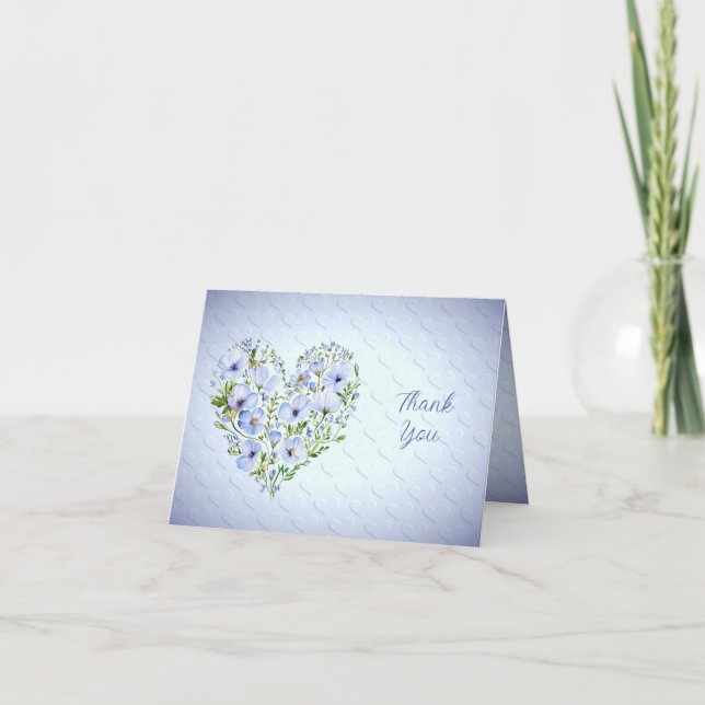 Blue Heart Floral Thank You Card (Front)