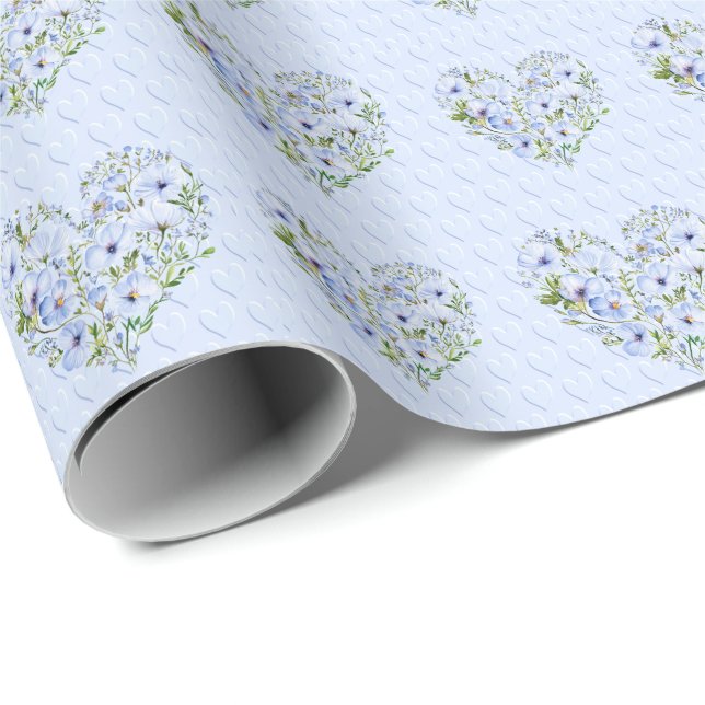 Blue Heart Floral Wrapping Paper (Roll Corner)