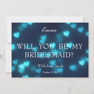 Blue Heart Glitter Will You Be My Bridesmaid Invitation