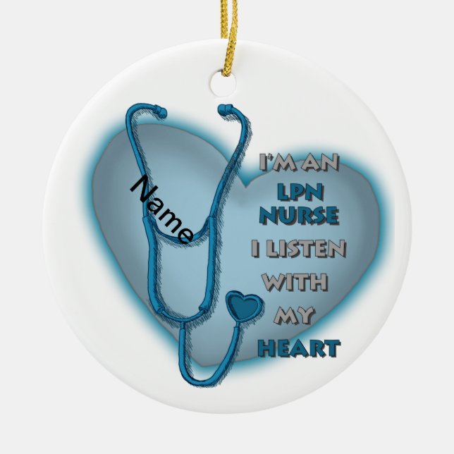 Blue Heart LPN Nurse Ceramic Tree Decoration (Front)