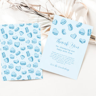 Blue Heart Macaron Boy Baby Shower Thank You Card