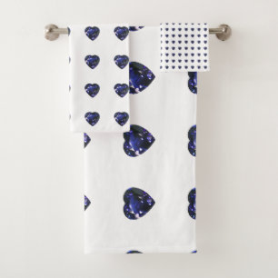 Blue Heart Pattern Bath Towel Set