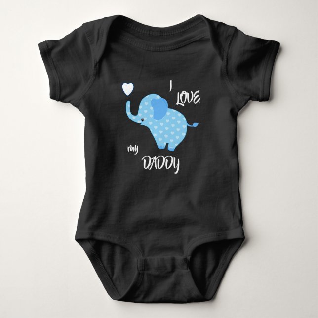 Blue Heart Pattern Elephant Baby Bodysuit (Front)