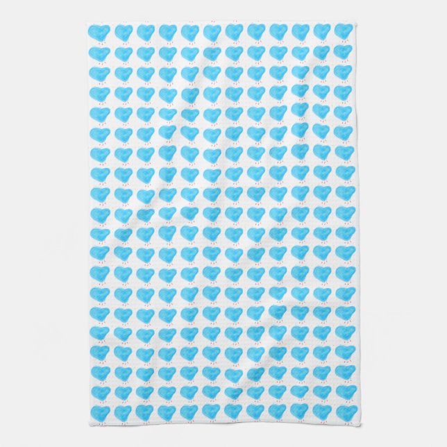 Blue Heart Patterned Tea Towel (Vertical)