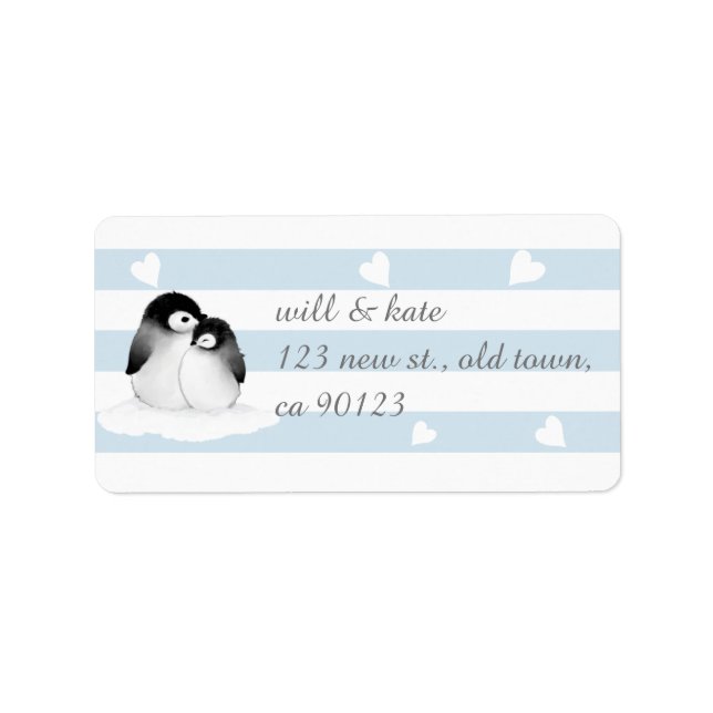 Blue Heart Penguin Address Labels (Front)