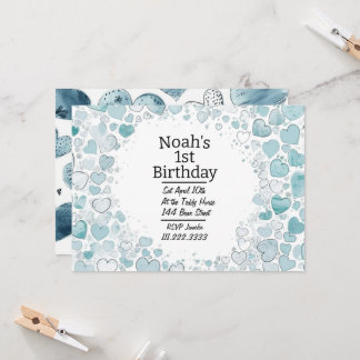Blue Heart Personalized Birthday Invitation