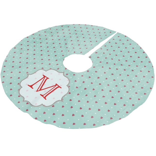 Blue Heart Polkadot Monogram Initial Tree Skirt (Angled)