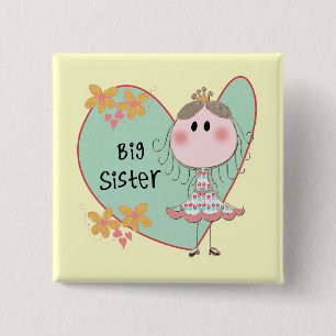 Blue Heart Princess Big Sister 15 Cm Square Badge