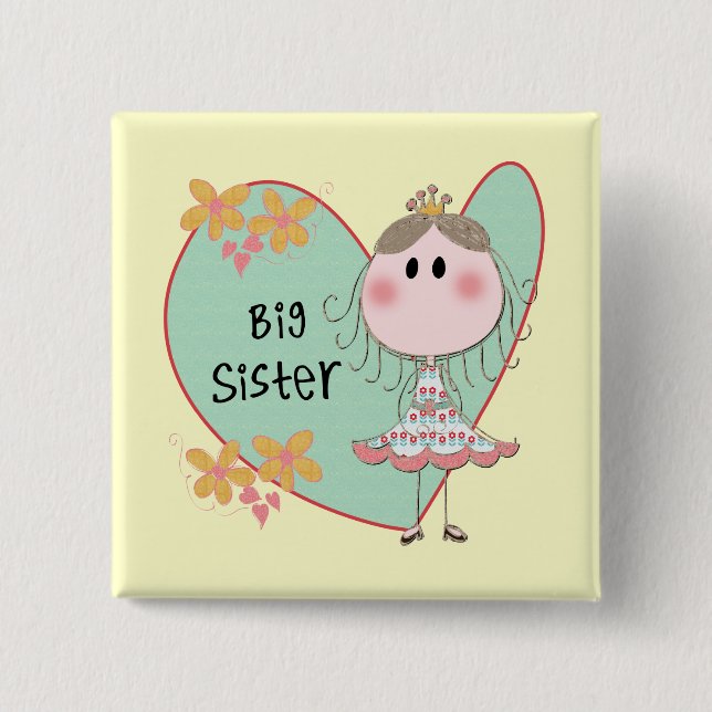 Blue Heart Princess Big Sister 15 Cm Square Badge (Front)