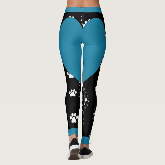 Blue Heart Puppy Paws Leggings (Back)
