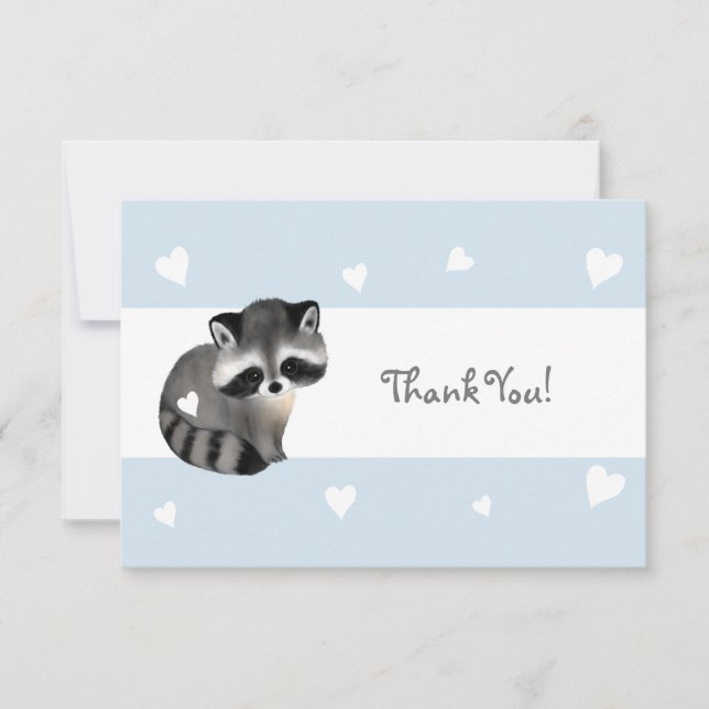 Blue Heart Racoon Thank You Card (Front)