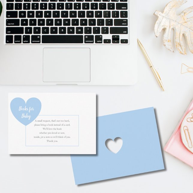 Blue Heart  Request Books for Baby Boy Shower Enclosure Card (Creator Uploaded)
