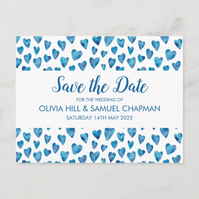 Blue Heart Save the Date Card (Front)