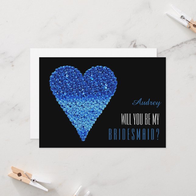 Blue heart shape Will you be my Bridesmaid? Invitation (Front/Back In Situ)