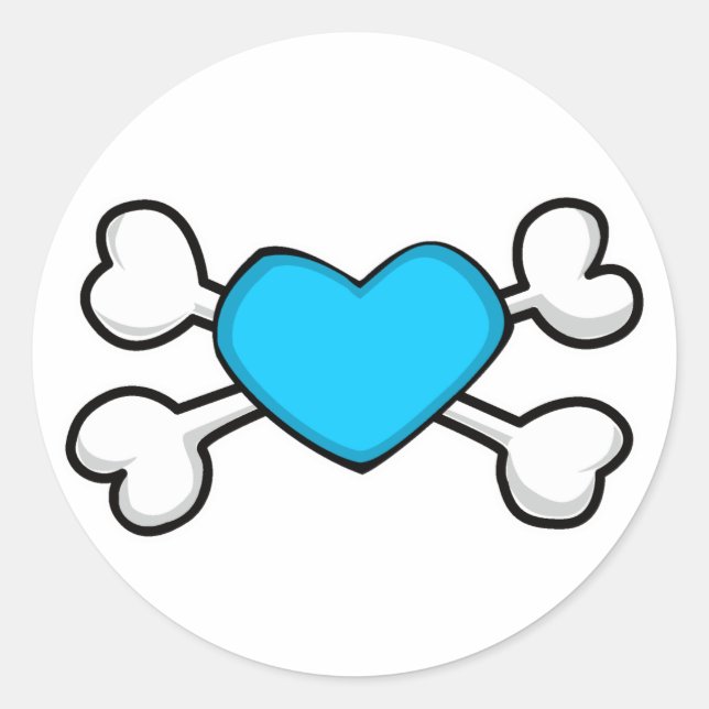 blue heart Skull and Crossbones Classic Round Sticker (Front)
