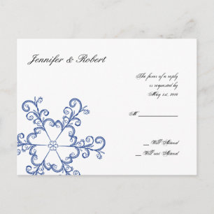 Blue Heart Snowflake Wedding RSVP Postcard