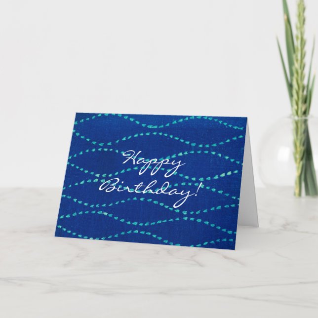 Blue Heart Stripe Simple Birthday Card (Front)
