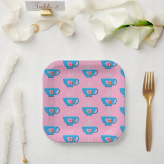Blue Heart Tea Time Paper Plate