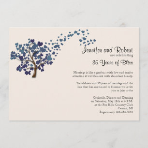 Blue Heart Tree on Ivory Wedding Anniversary Invitation