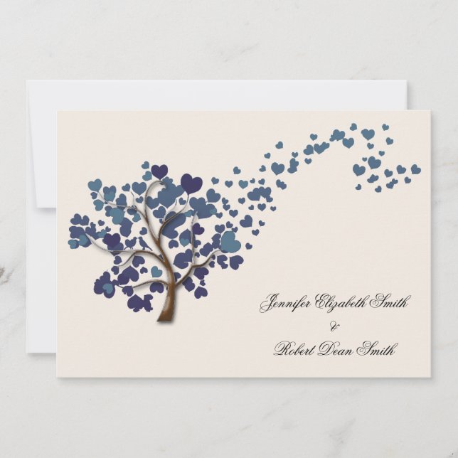 Blue Heart Tree on Ivory Wedding Invitation (Front)
