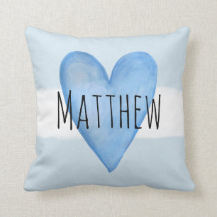 Blue Heart Typography Baby Love with Name Nursery Cushion