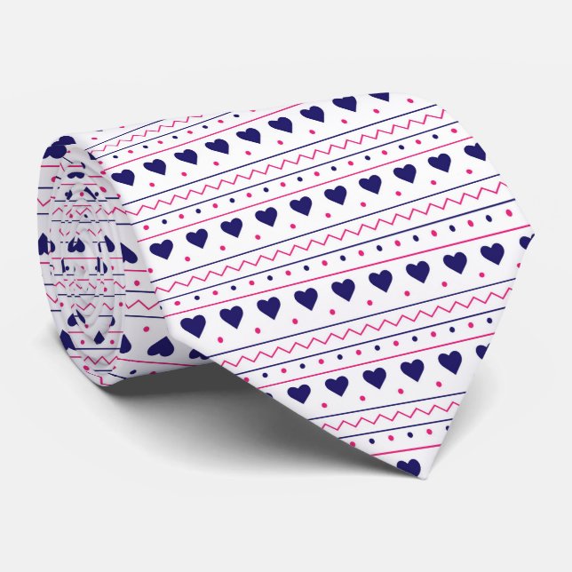 Blue heart valentine love pattern white background tie (Rolled)